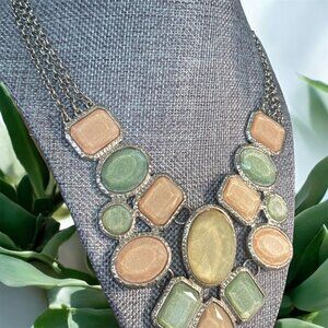 Green and Pink  and Pale Yellow Statement Necklace